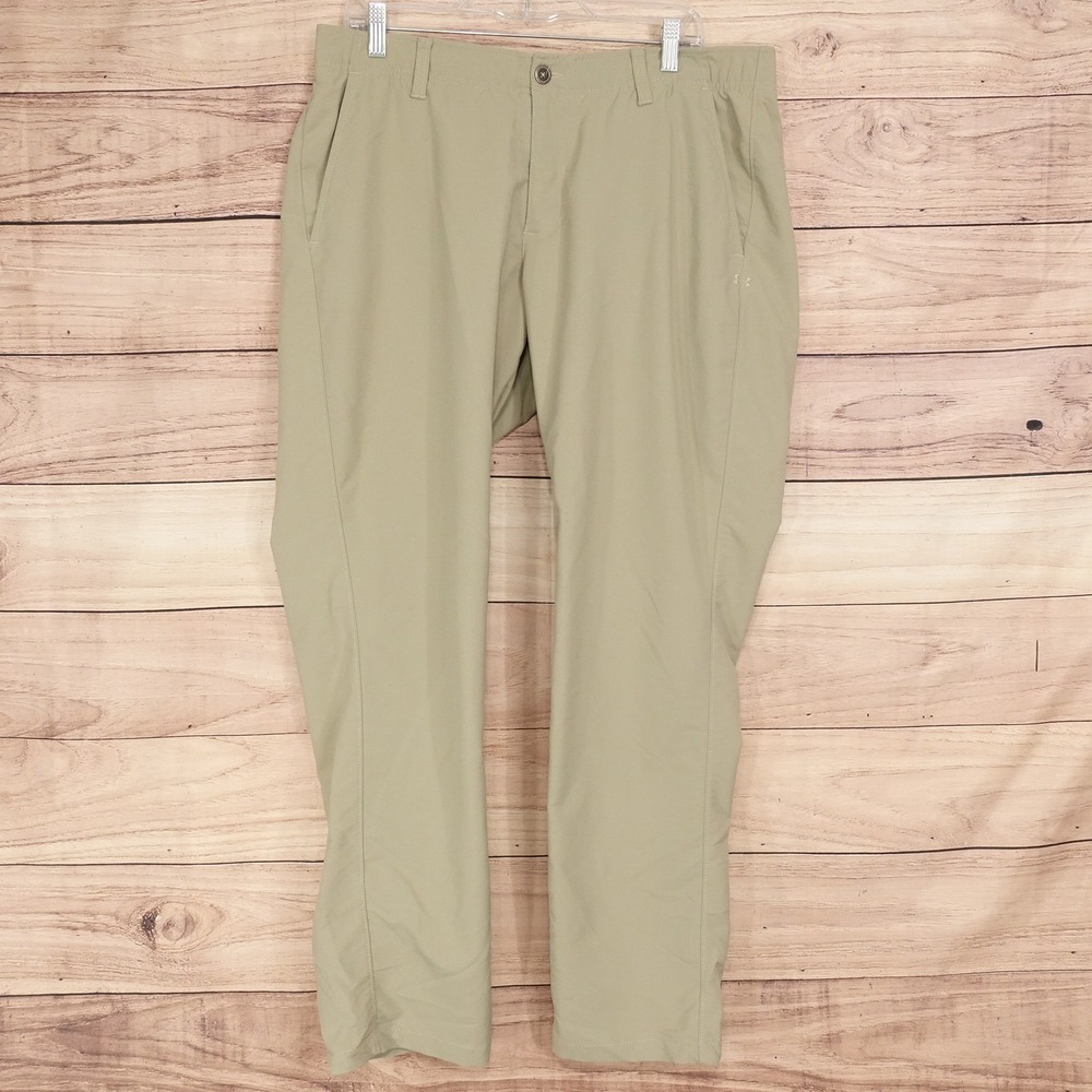 Under Armour Chino Pants Mens 36x32 Beige Stretch Golf Flat Front Pockets